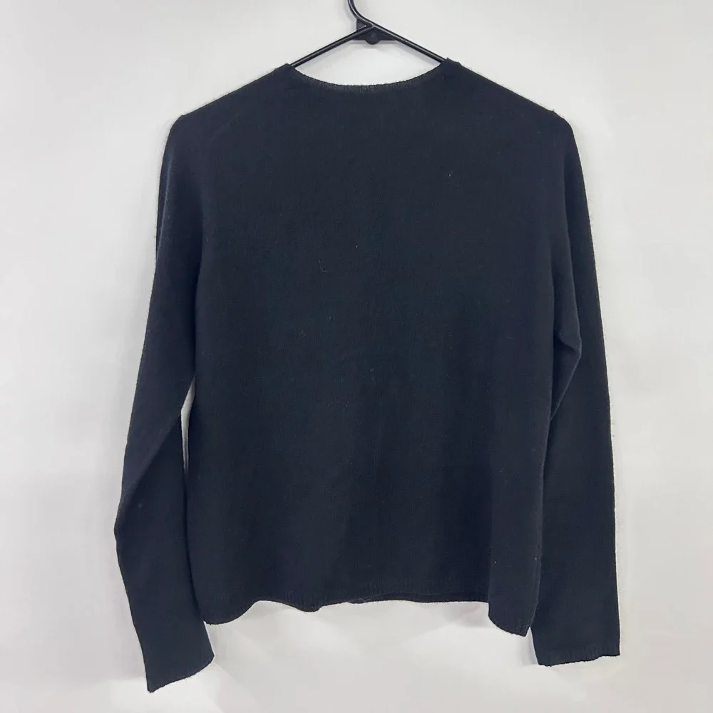 100% Cashmere 2 Ply Cardigan M Black Button Front Quiet Luxury Valerie Stevens